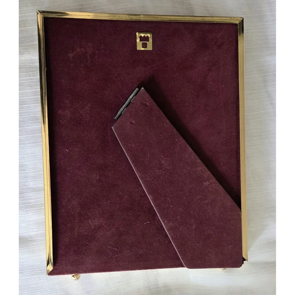 Vintage Etched Scroll Brass Picture Photo Frame 8x10‎ Shiny Gold Tone Footed MCM